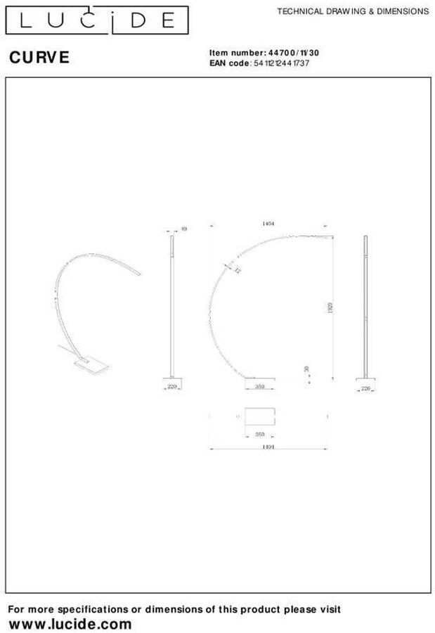 Lucide CURVE Booglamp LED Dimb. 1x15W 2700K Zwart - Foto 2