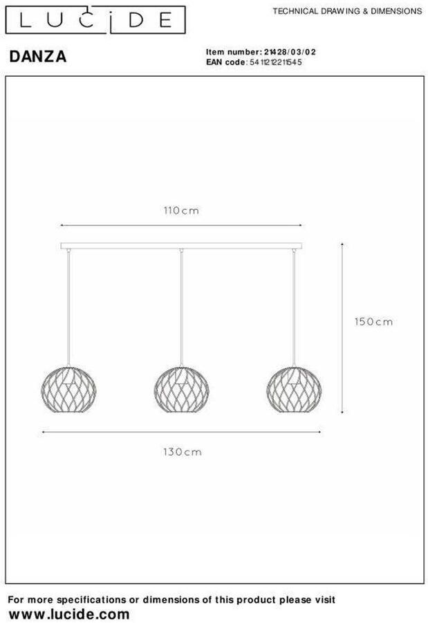 Lucide DANZA Hanglamp 3xE27 Mat Goud Messing