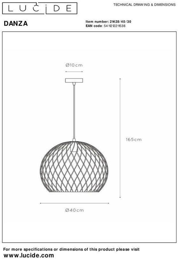 Lucide DANZA Hanglamp Ø40 cm 1xE27 Zwart - Foto 3