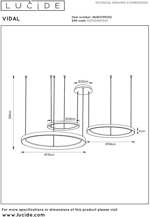 Lucide dimbare LED hanglamp Ø 78 cm mat goud messing - Foto 2