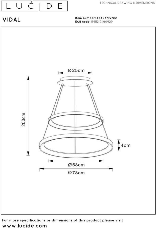 Lucide dimbare LED hanglamp Ø78 cm mat goud messing - Foto 3