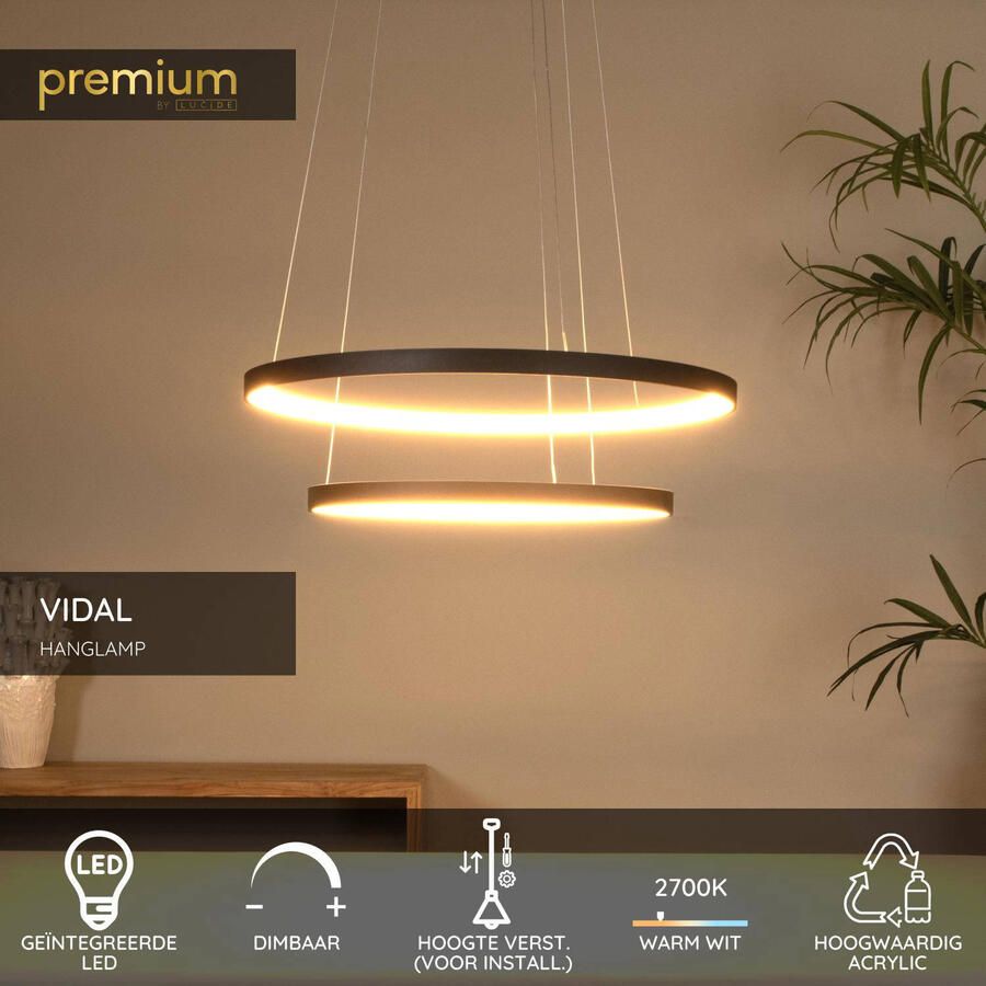 Lucide VIDAL Hanglamp 1xGeïntegreerde LED Zwart - Foto 2