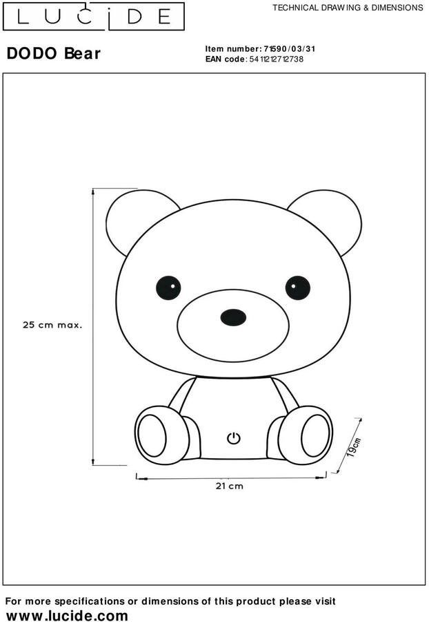 Lucide DODO BEAR Tafellamp Kinderkamer LED Dimb. 1x3W 3000K 3 StepDim - Foto 2