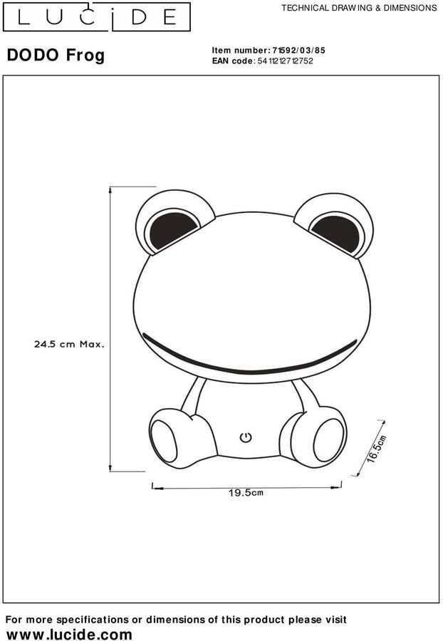 Lucide DODO FROG Tafellamp Kinderkamer LED Dimb. 3x3W 3 StepDim Groen - Foto 2