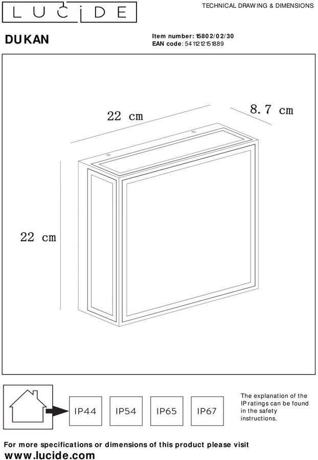 Lucide DUKAN PlafonniÃ¨re Buiten 2xE27 IP65 Zwart 230 V