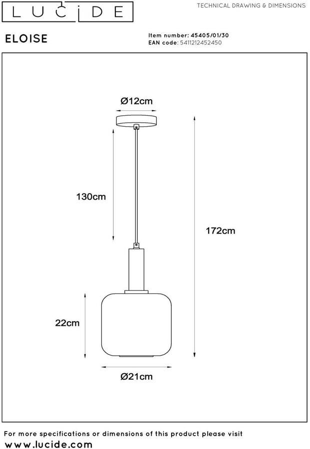 Lucide ELOISE Hanglamp Ø 21 cm 1xE27 Zwart - Foto 3