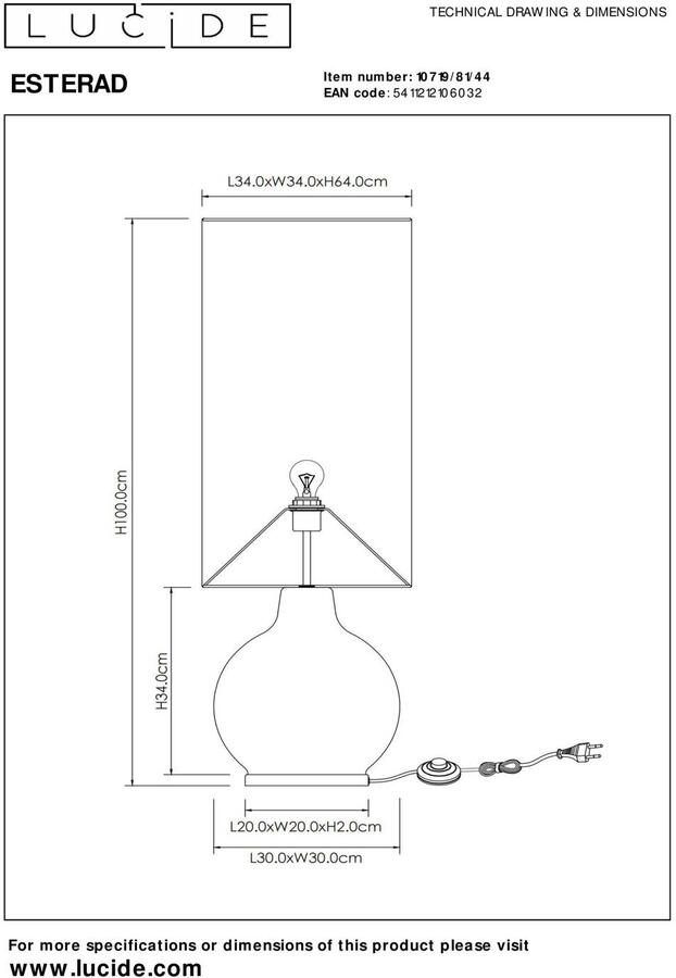 Lucide ESTERAD Vloerlamp Ø 34 cm 1xE27 Okergeel
