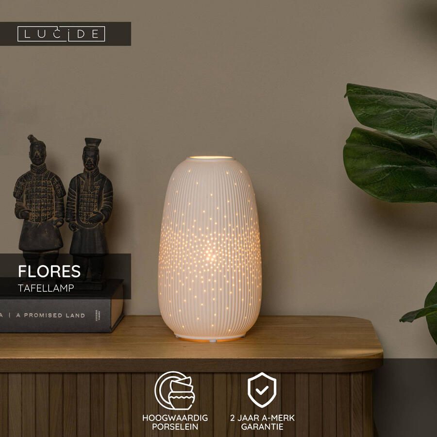 Lucide FLORES Tafellamp Ø 14 1 cm 1xE14 Wit - Foto 2