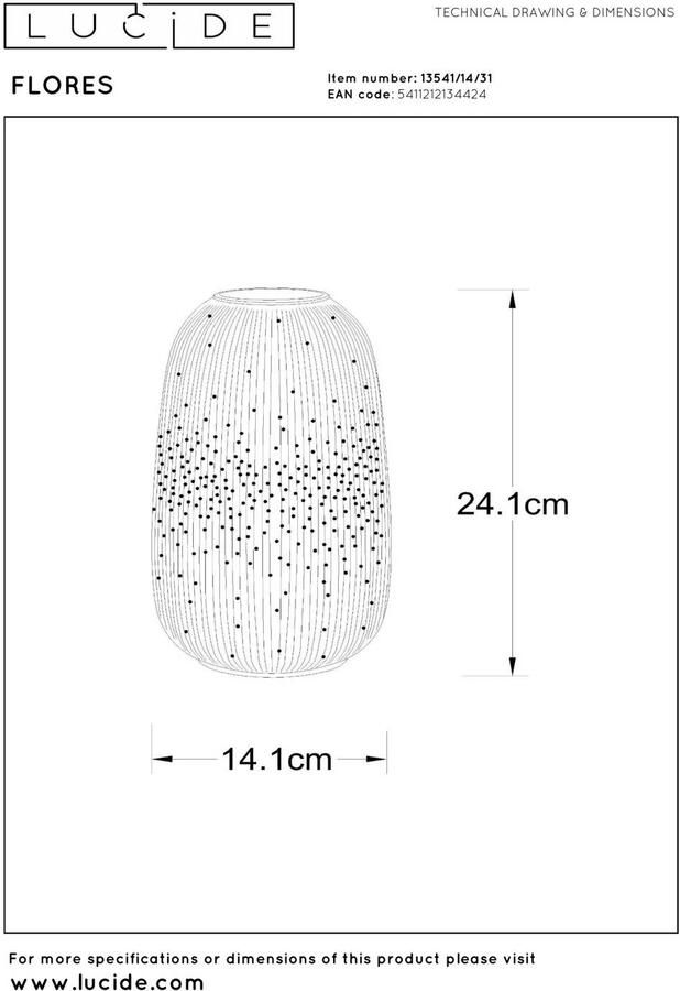 Lucide FLORES Tafellamp Ø 14 1 cm 1xE14 Wit - Foto 3