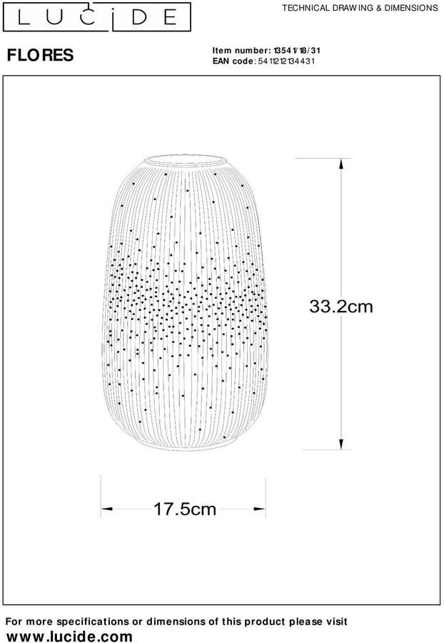 Lucide FLORES Tafellamp Ø 17 5 cm 1xE14 Wit