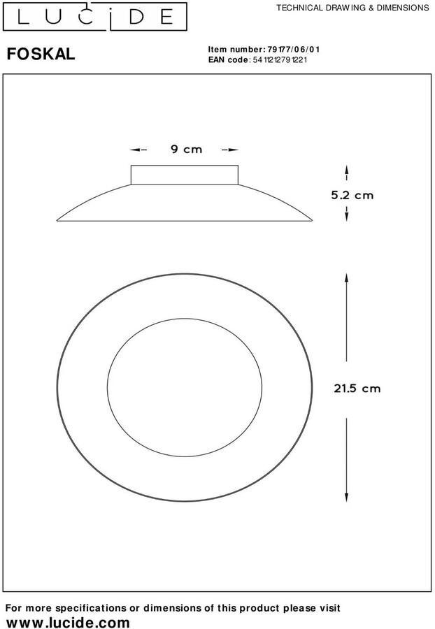 Lucide FOSKAL Plafonnière Ø 21 5 cm LED 1x6W 2700K Mat Goud Messing - Foto 2