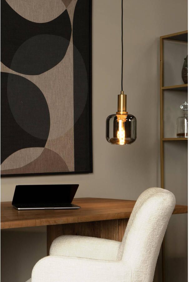 LUCIDE Hanglamp Joanet Messing Rookglas ⌀16cm E27 - Foto 3
