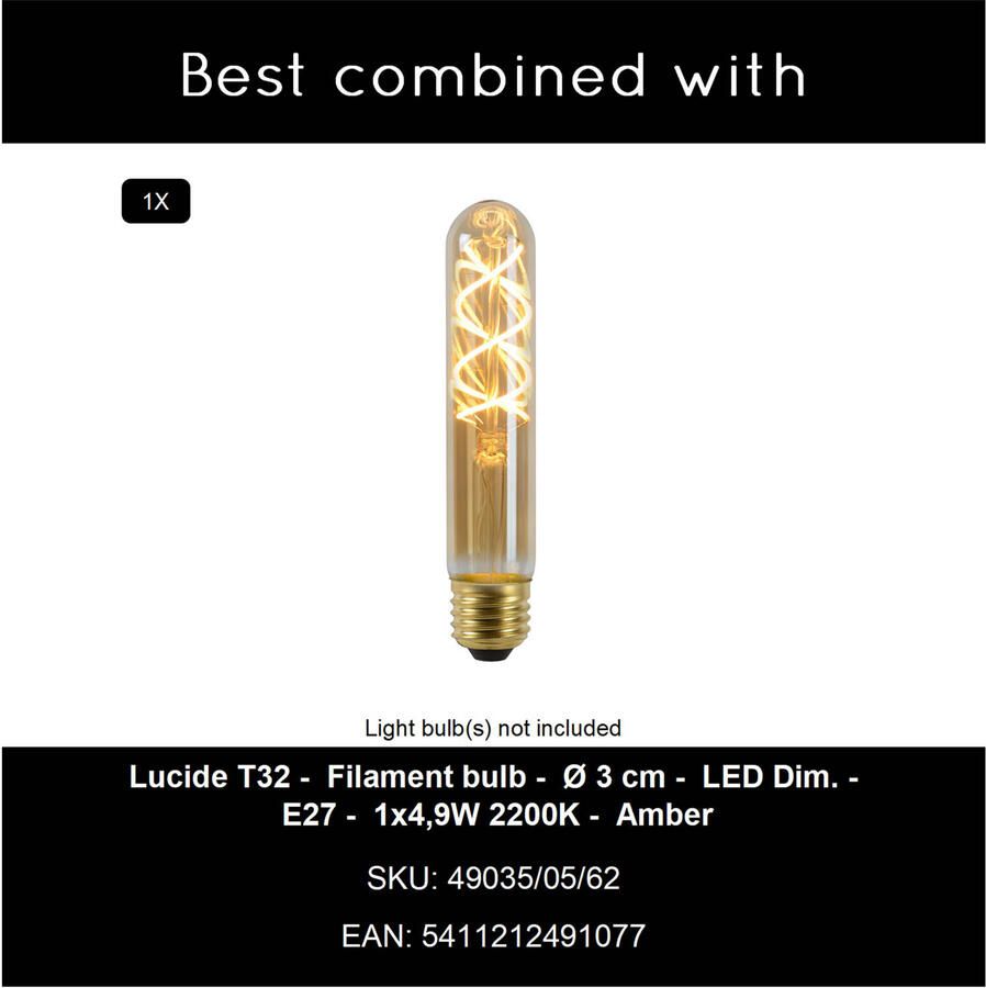 LUCIDE Hanglamp Joanet Messing Rookglas ⌀16cm E27 - Foto 2