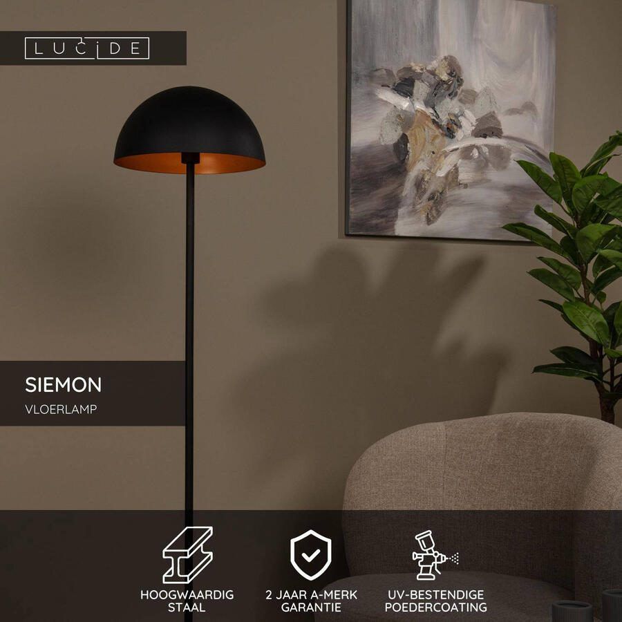 LUCIDE Vloerlamp Siemon Zwart Ø35cm E27 - Foto 3