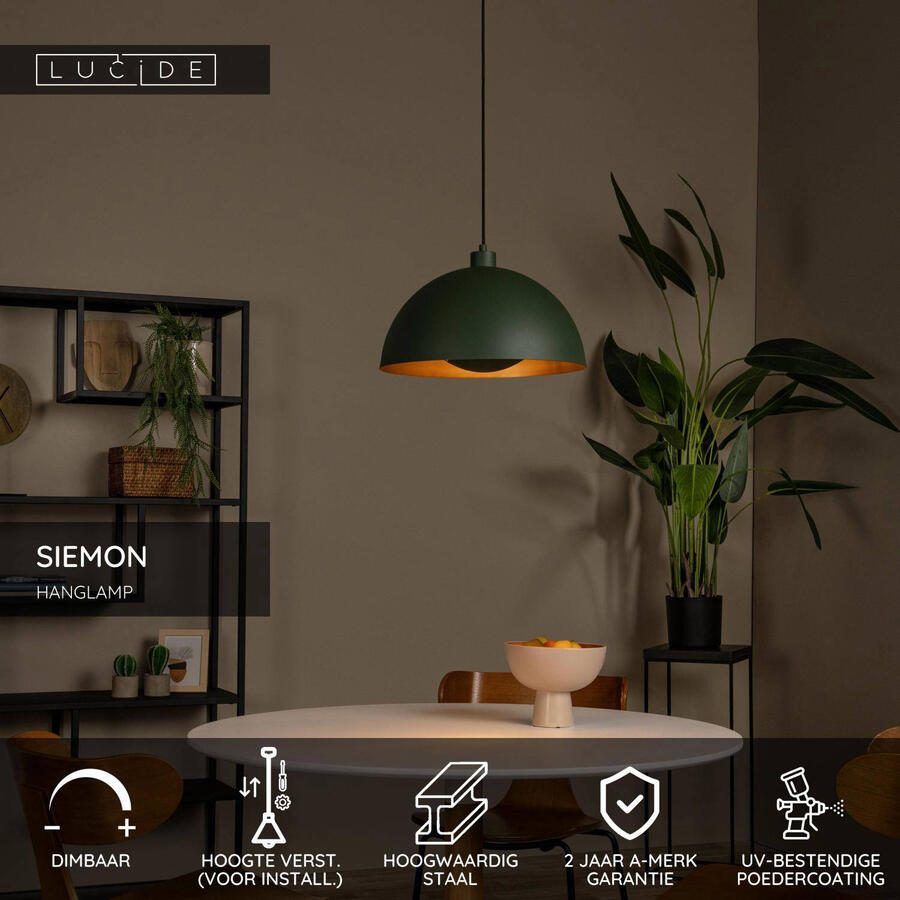 LUCIDE Hanglamp Siemon Donkergroen ⌀40cm E27 - Foto 3