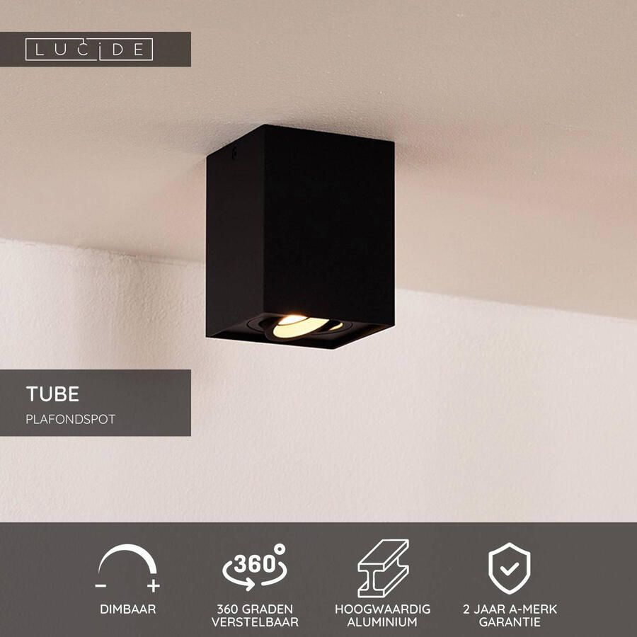 LUCIDE Opbouwspot Tube Zwart 9 6cm Gu10 - Foto 2