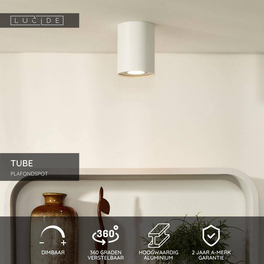 Lucide Plafondspot Tube Rond GU10 1-Lichts Dimbaar Wit - Foto 2