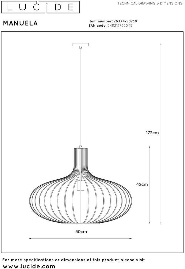 Lucide MANUELA Hanglamp Ø 50 cm 1xE27 Zwart - Foto 3