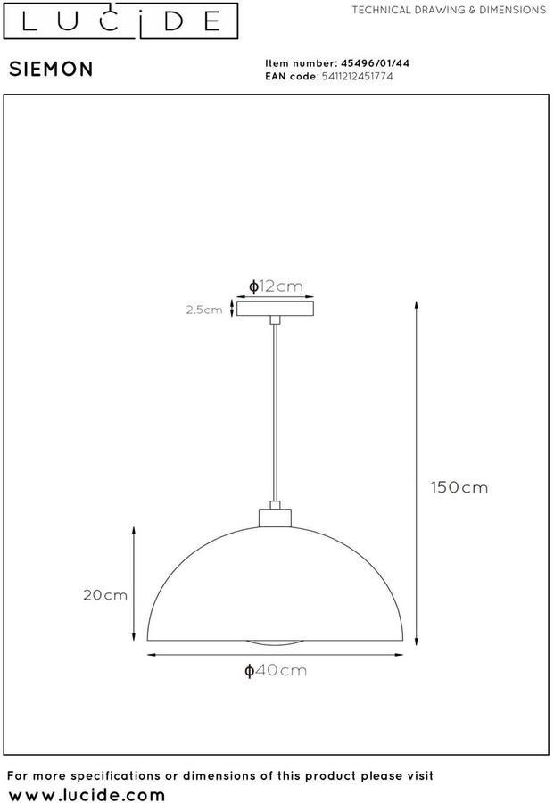 Lucide SIEMON Hanglamp 45496 01 (Kleur: oker) - Foto 3