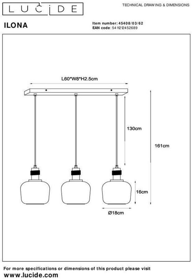 Lucide ILONA Hanglamp 3xE27 Amber - Foto 2