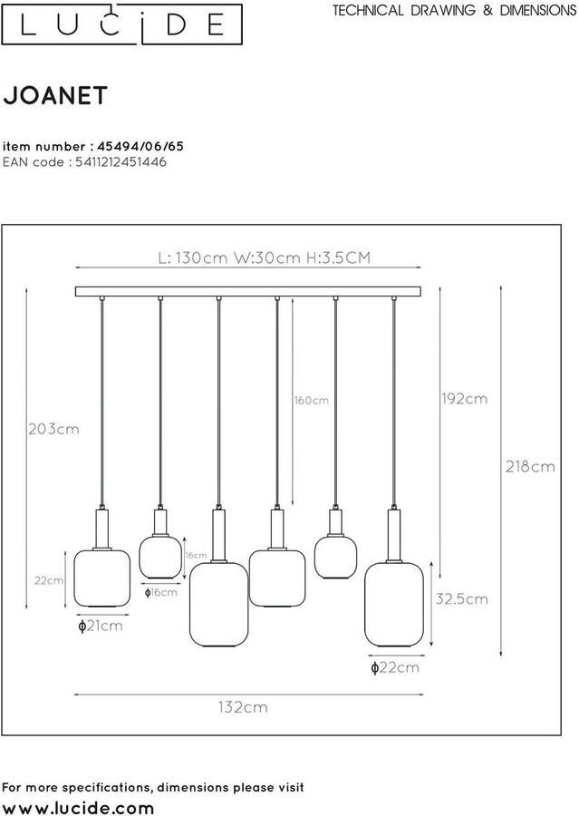 Lucide Hanglamp Joanet Gerookt Glas 6xe27 - Foto 2
