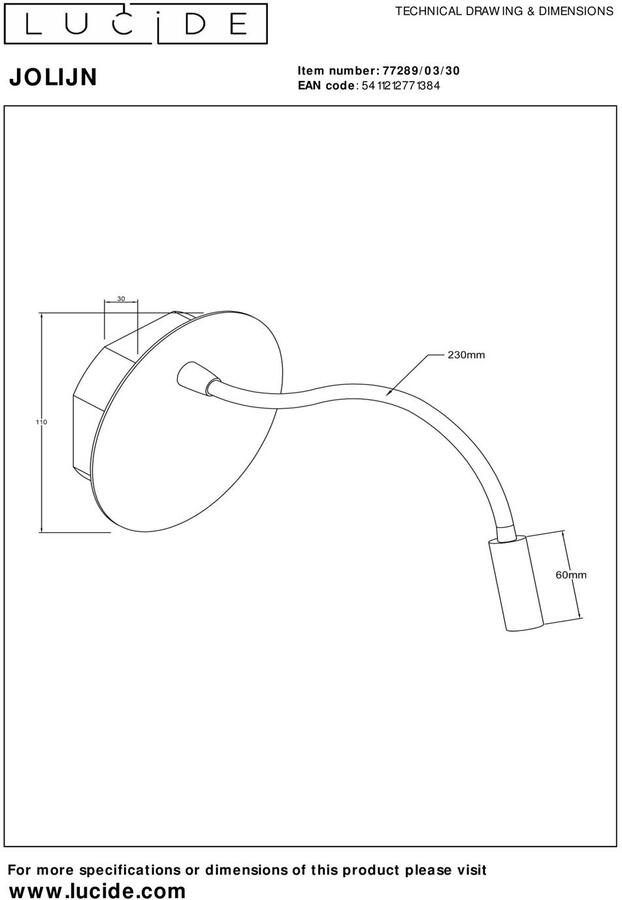 Lucide JOLIJN Oplaadbare Bedlamp Wandlamp Accu Batterij Ø 11 cm LED - Foto 2
