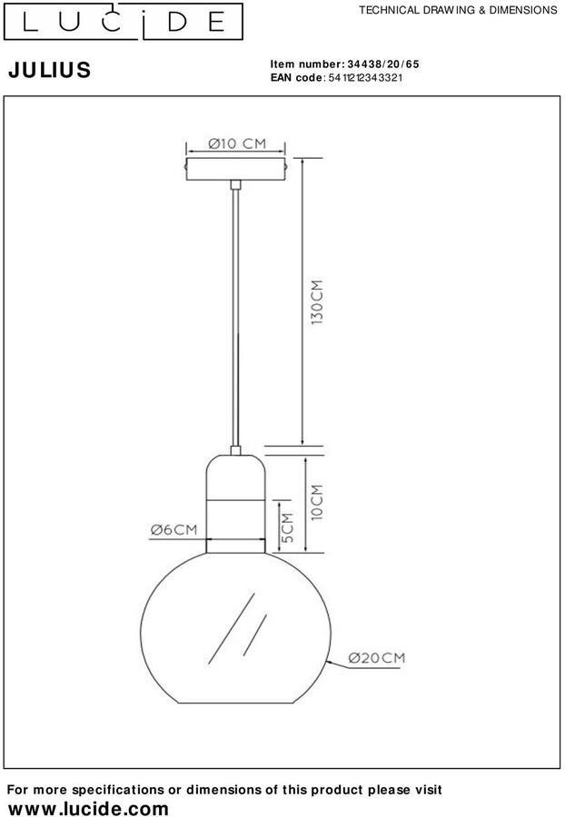 LUCIDE Hanglamp Julius Gerookt Glas 20cm E27 - Foto 3