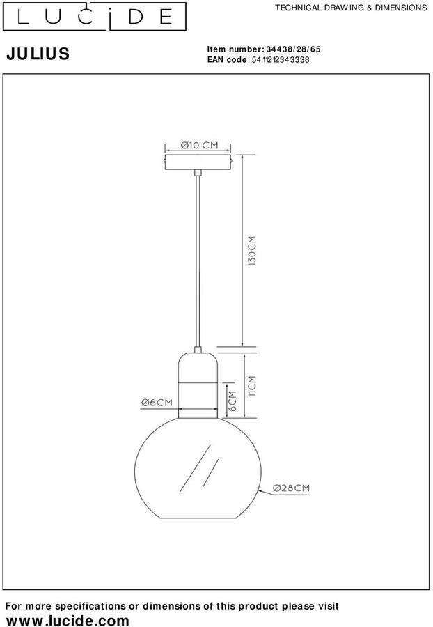 LUCIDE Hanglamp Julius Gerookt Glas 28cm E27 - Foto 2