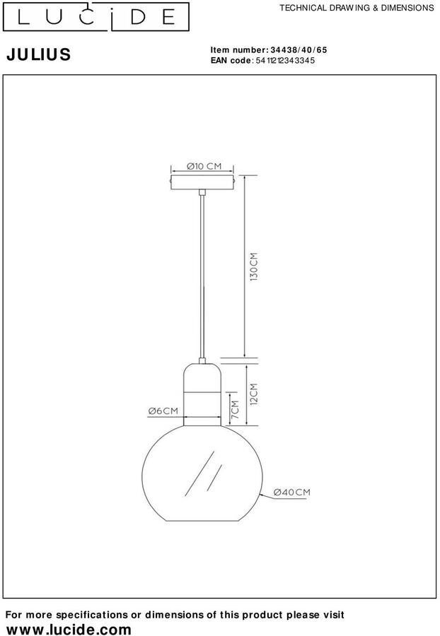 LUCIDE Hanglamp Julius Zwart Messing 40cm E27 - Foto 2
