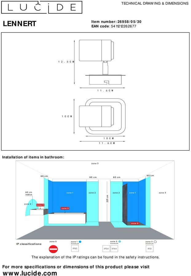 Lucide LENNERT Plafondspot Badkamer LED Dimb. GU10 1x5W 3000K IP44 Zwart - Foto 2