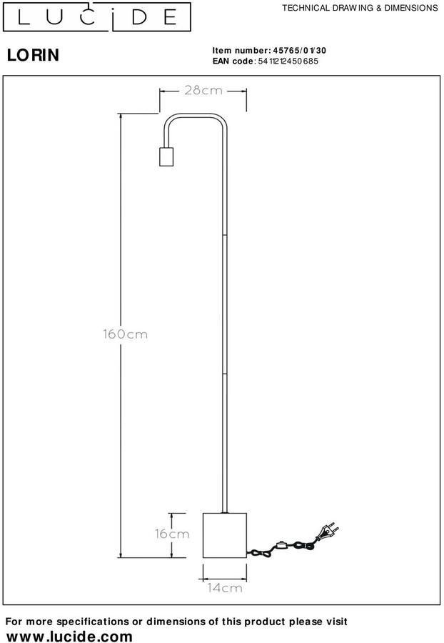 Lucide LORIN Vloerlamp 1xE27 Zwart - Foto 2