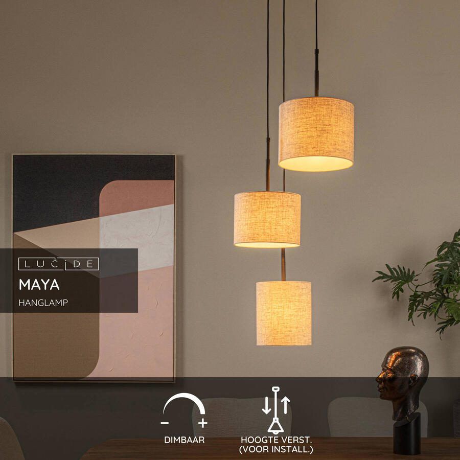 Lucide MAYA Hanglamp Ø 46 cm 3xE27 Beige - Foto 2