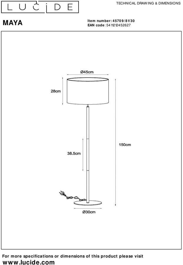 Lucide MAYA Vloerlamp Ø 45 cm 1xE27 Zwart
