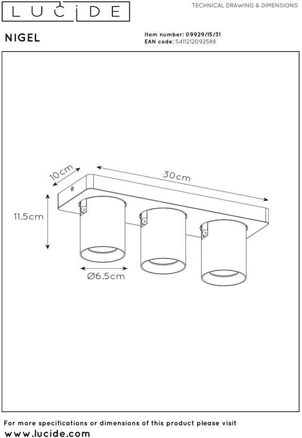 Lucide NIGEL Plafondspot LED Dim to warm GU10 3x5W 2200K 3000K Wit - Foto 3