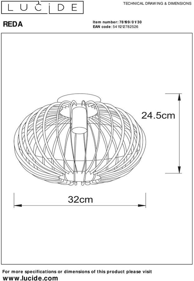 Lucide REDA Plafonnière Ø 32 cm 1xE27 Zwart - Foto 2