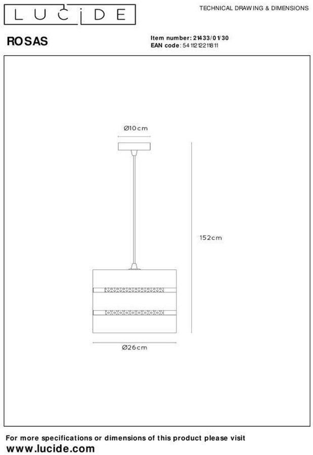 LUCIDE Hanglamp Rosas Zwart Messing 26cm E27 - Foto 3