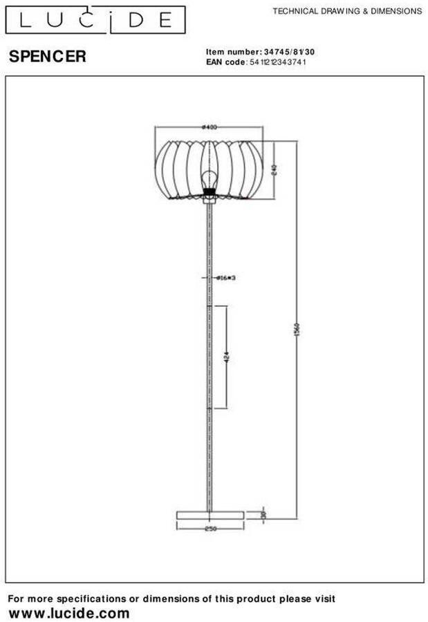 Lucide SPENCER Vloerlamp Ø40 cm 1xE27 Zwart - Foto 3