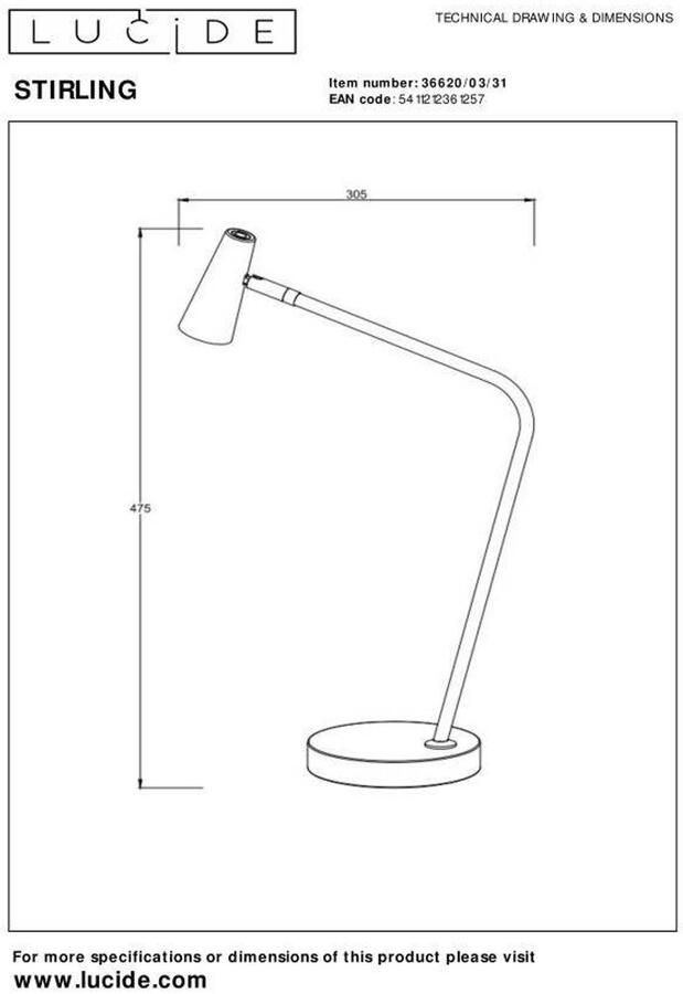 Lucide STIRLING Oplaadbare Tafellamp Accu Batterij LED Dimb. 1x3W 2700K 3 StepDim Wit - Foto 2