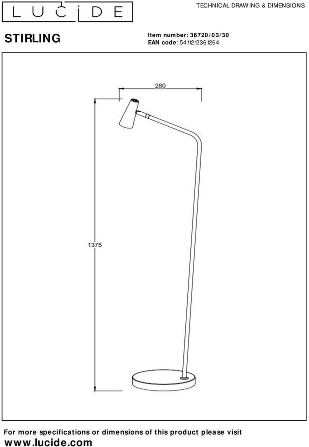 Lucide STIRLING Oplaadbare Vloerlamp Accu Batterij LED Dimb. 1x3W 2700K