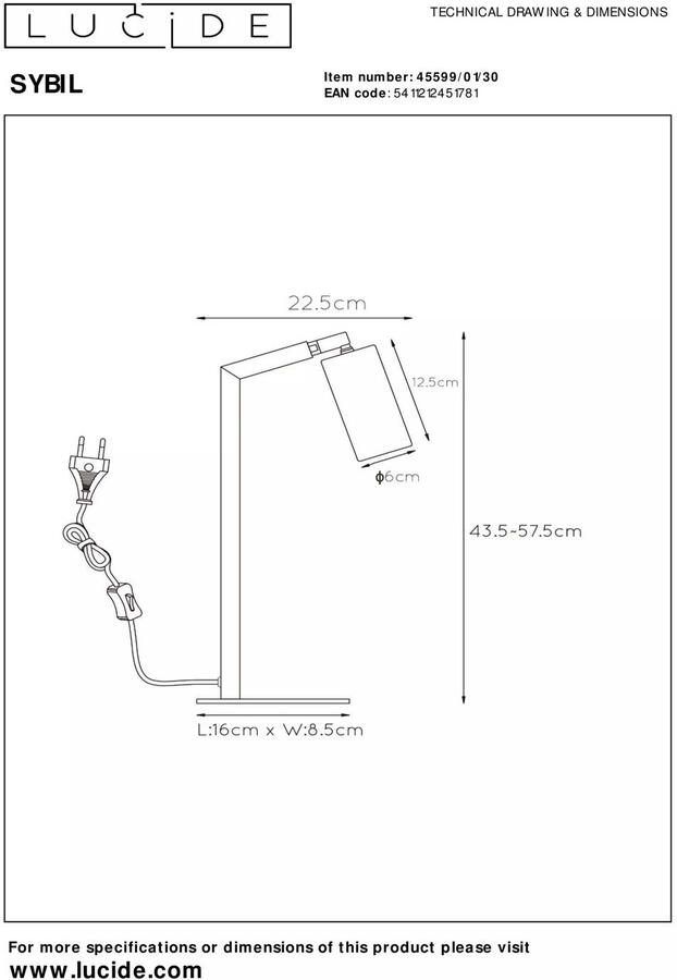 Lucide Tafellamp Sybil Zwart Goud Gu10