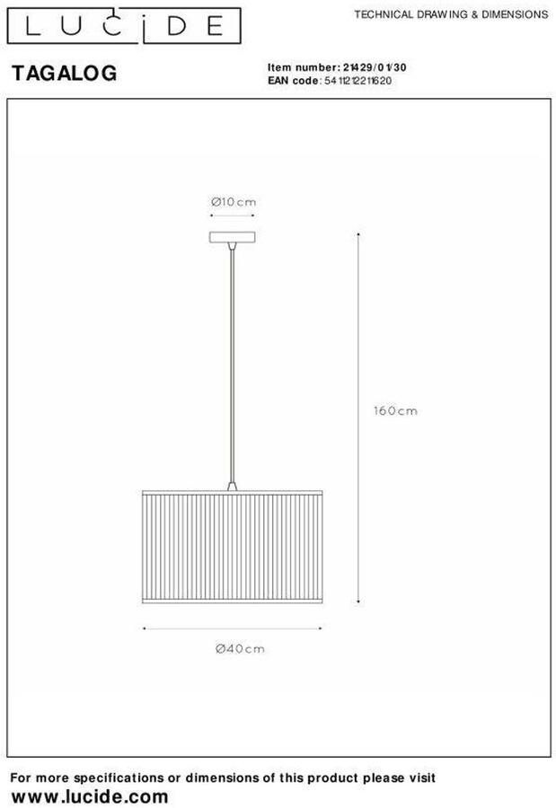 Lucide TAGALOG Hanglamp Ø 40 cm 1xE27 Zwart - Foto 2