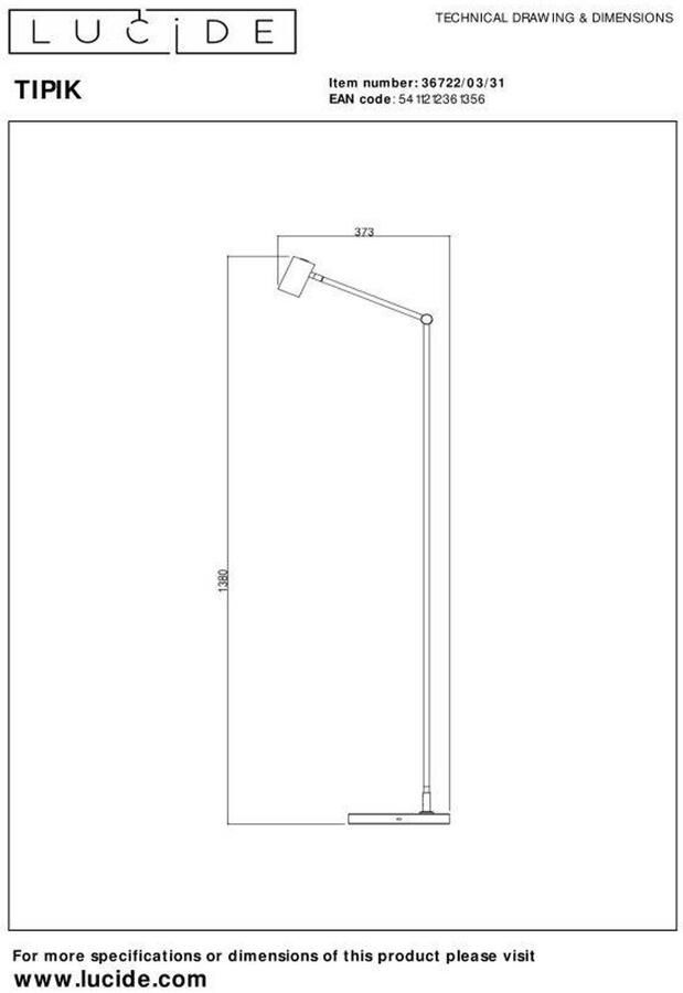 Lucide TIPIK Oplaadbare Vloerlamp Accu Batterij LED Dimb. 1x3W 2700K 3 StepDim Wit - Foto 3