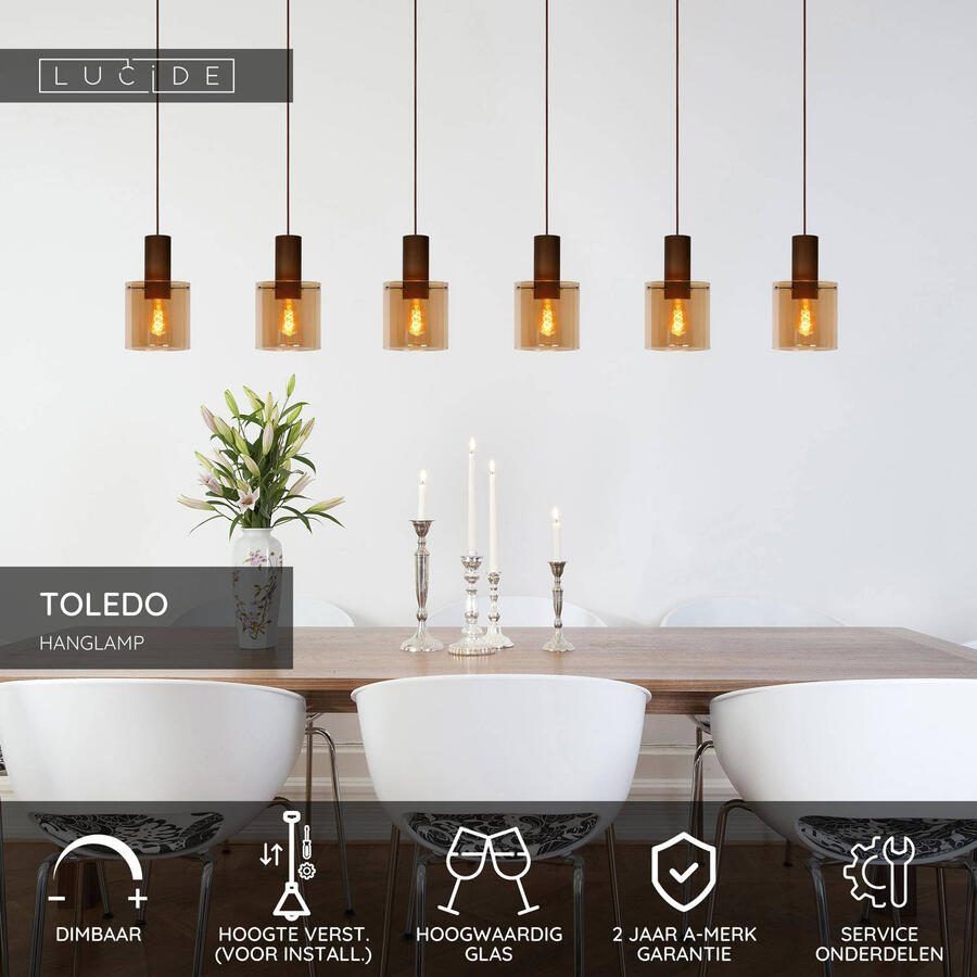 Lucide TOLEDO Hanglamp Ø 20 cm 3xE27 Amber - Foto 3