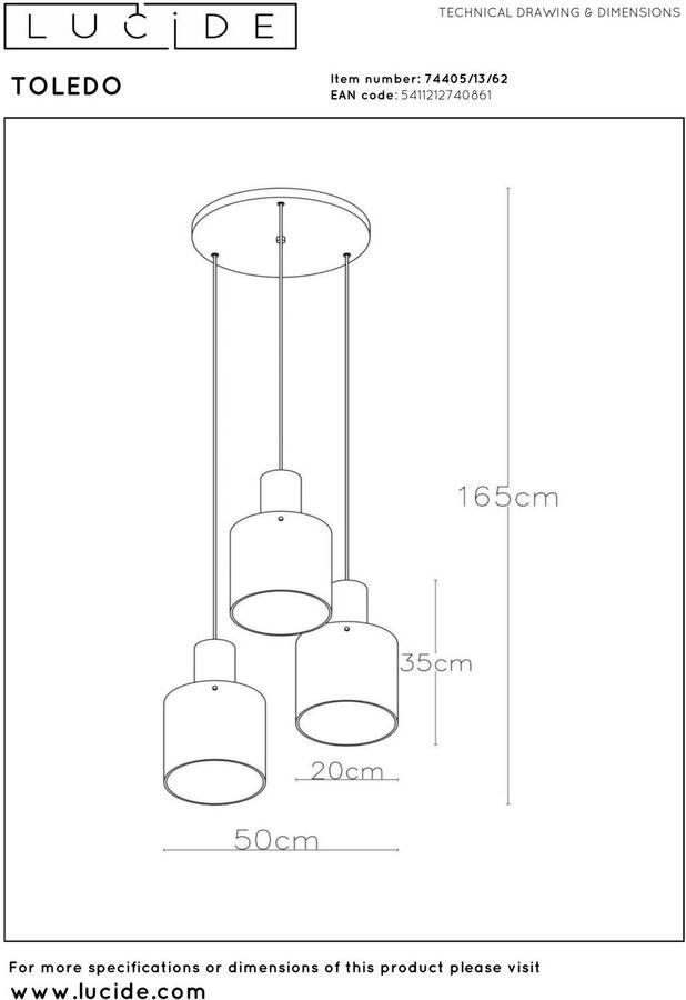 LUCIDE Hanglamp Toledo Amber ⌀50cm 3xe27 - Foto 3