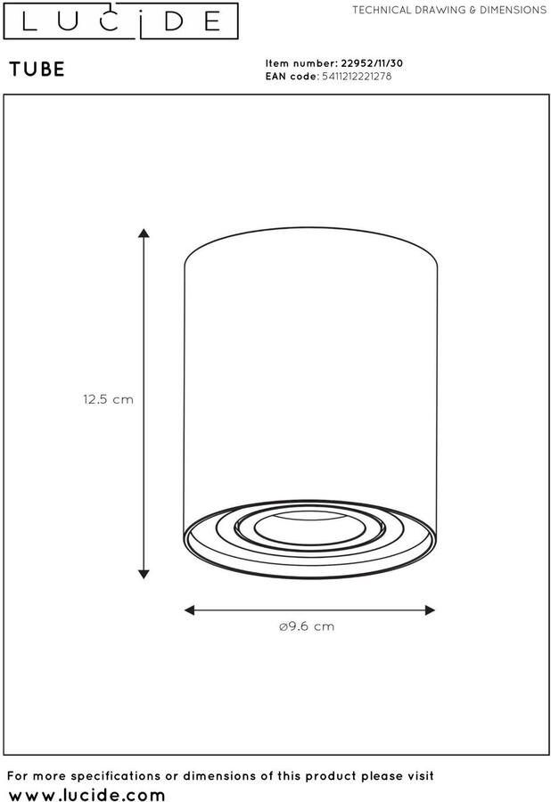 Lucide TUBE Plafondspot Ø 9 6 cm 1xGU10 Zwart - Foto 3