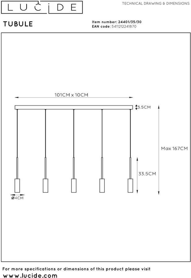 Lucide TUBULE Hanglamp 5xGeïntegreerde LED Zwart - Foto 2