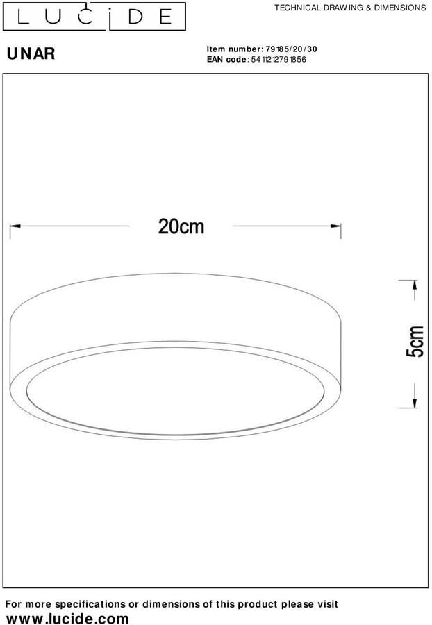 Lucide UNAR Plafonnière Ø 20 cm LED Dimb. 1x12W 2700K 3 StepDim Zwa - Foto 2