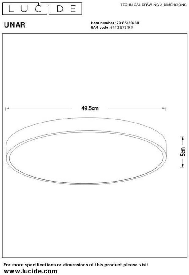 Lucide UNAR Plafonnière Ø49 5 cm LED Dimb. 1x36W 2700K 3 StepDim Zwart - Foto 2