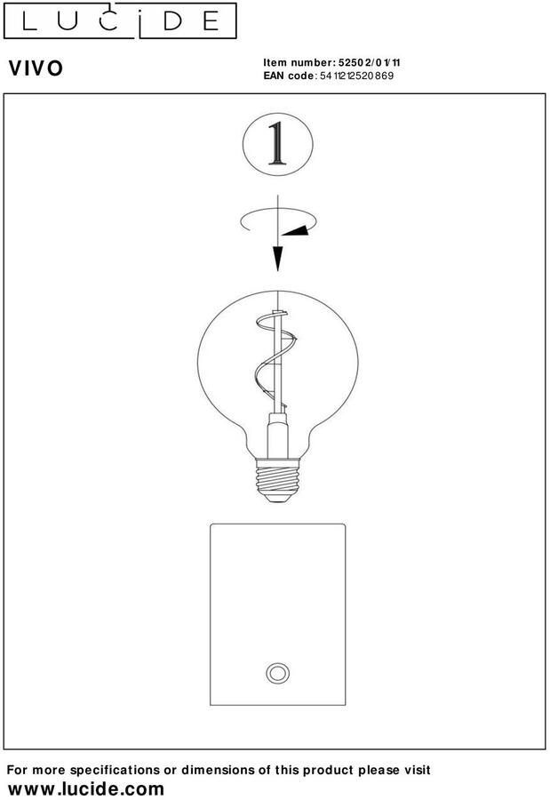 Lucide VIVO Oplaadbare Tafellamp Accu Batterij Ø 8 cm LED Dimb. E27 1x1W 2700K Chroom