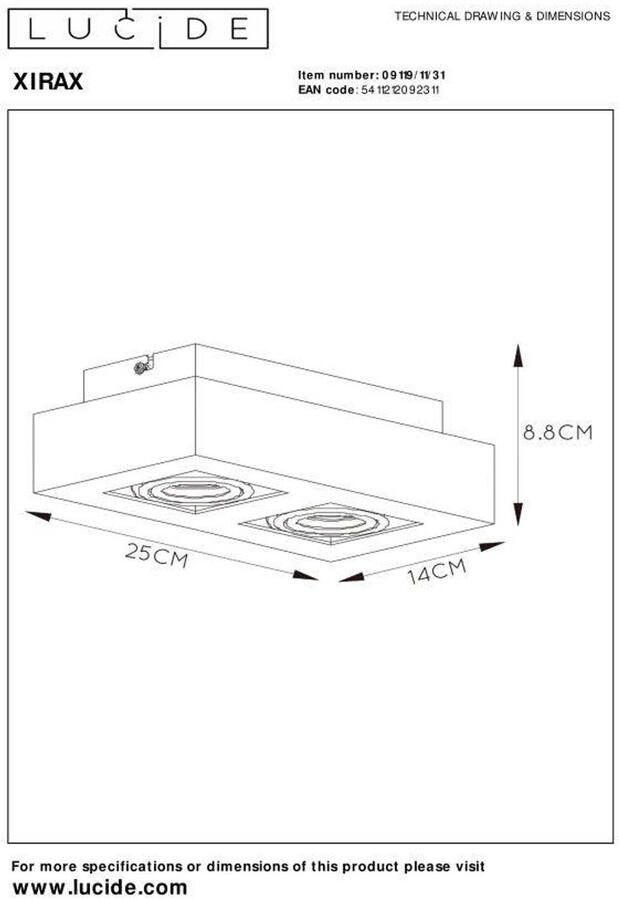 Lucide XIRAX Plafondspot LED Dim to warm GU10 2x5W 2200K 3000K Wit - Foto 2
